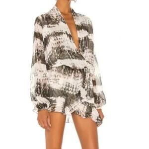 Rococo Sand X Revolve Tie Dye Faux Wrap Metallic Threads Sheer Mini Dress Large